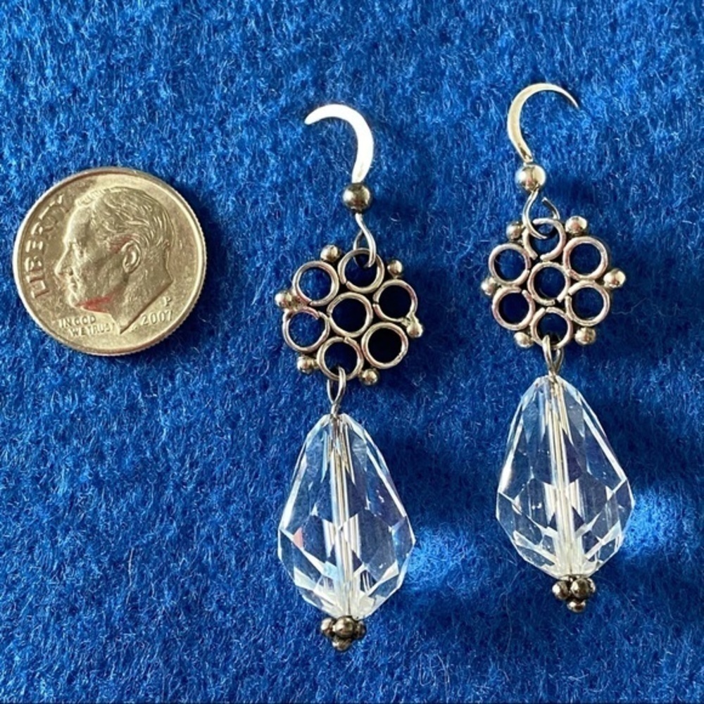 925 Sterling Silver Snowflake Filigree Diamond Crystal Ball Drop Earrings NEW - Picture 3 of 15